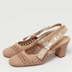 Pre Owned Dior Beige Cannage Fabric D-moi Slingback Pumps Size 38.5