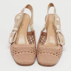 Pre Owned Dior Beige Cannage Fabric D-moi Slingback Pumps Size 38.5