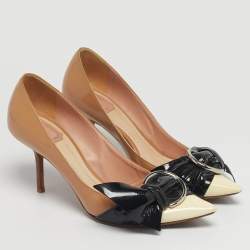 Pre Owned Dior Tricolor Patent Leather Buckle Pointed Toe Pumps Size 39