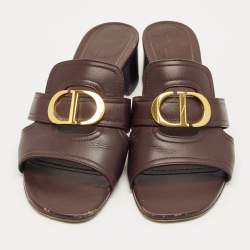 Pre Owned Dior Burgundy Leather 30 Montaigne Slide Sandals Size 41