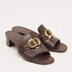 Pre Owned Dior Burgundy Leather 30 Montaigne Slide Sandals Size 41