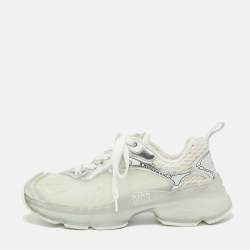 Pre Owned Dior White/Silver Mesh and Leather Vibe Sneaker Size 36