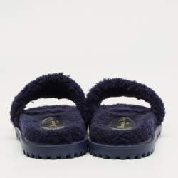 Pre Owned Dior Navy Blue Shearling Dway Flat Slides Size 36