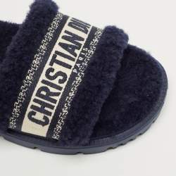 Pre Owned Dior Navy Blue Shearling Dway Flat Slides Size 36