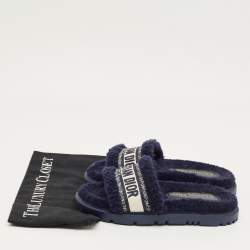 Pre Owned Dior Navy Blue Shearling Dway Flat Slides Size 36