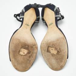 Pre Owned Dior Navy Blue/Black Leather and Suede Ankle Strap Sandals Size 38