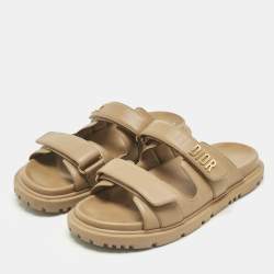 Pre Owned Dior Brown Leather DiorAct Flat Sandals Size 40