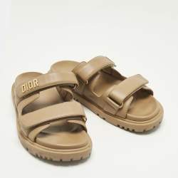 Pre Owned Dior Brown Leather DiorAct Flat Sandals Size 40
