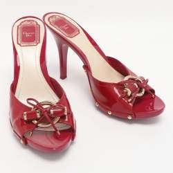 Pre Owned Dior Pink Patent Leather Bow Slide Sandals Size 40