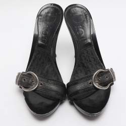 Pre Owned Dior Black Canvas And Leather Buckle Open Toe Sandals Size 35