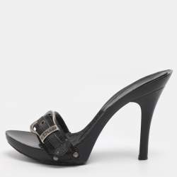 Pre Owned Dior Black Canvas And Leather Buckle Open Toe Sandals Size 35