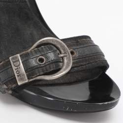 Pre Owned Dior Black Canvas And Leather Buckle Open Toe Sandals Size 35