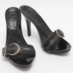 Pre Owned Dior Black Canvas And Leather Buckle Open Toe Sandals Size 35