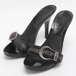 Pre Owned Dior Black Canvas And Leather Buckle Open Toe Sandals Size 35