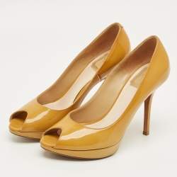 Pre Owned Dior Yellow Patent Leather Miss Dior Platform Pumps Size 38