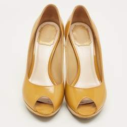 Pre Owned Dior Yellow Patent Leather Miss Dior Platform Pumps Size 38