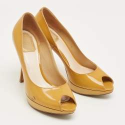 Pre Owned Dior Yellow Patent Leather Miss Dior Platform Pumps Size 38
