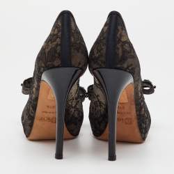 Pre Owned Dior Black Mesh and Fabric Bow Peep Toe Platform Pumps Size 37.5