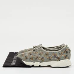 Pre Owned Dior Grey Mesh Fusion Bee Embroidered Slip On Sneakers Size 40