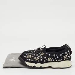 Pre Owned Dior Black Mesh Fusion Crystal Embellished Slip On Sneakers Size 39