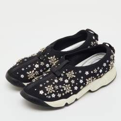 Pre Owned Dior Black Mesh Fusion Crystal Embellished Slip On Sneakers Size 39