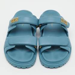 Pre Owned Dior Blue Leather Dioriviera Dioract Slide Sandals Size 38.5