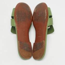 Pre Owned Dior Green Leather 30 Montaigne Flat Sandals Size 38.5