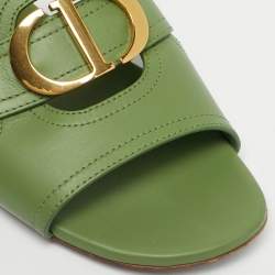 Pre Owned Dior Green Leather 30 Montaigne Flat Sandals Size 38.5
