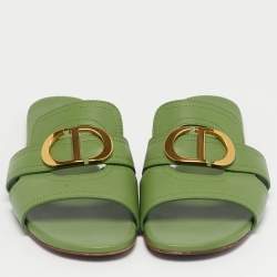 Pre Owned Dior Green Leather 30 Montaigne Flat Sandals Size 38.5