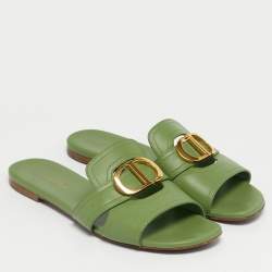 Pre Owned Dior Green Leather 30 Montaigne Flat Sandals Size 38.5