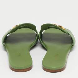 Pre Owned Dior Green Leather 30 Montaigne Flat Sandals Size 38.5