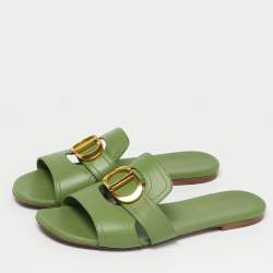 Pre Owned Dior Green Leather 30 Montaigne Flat Sandals Size 38.5