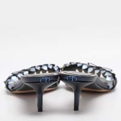 Pre Owned Dior Metallic Blue Leather Cut Out Flat Slide Sandals Size 37