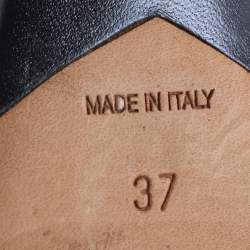 Pre Owned Dior Metallic Blue Leather Cut Out Flat Slide Sandals Size 37