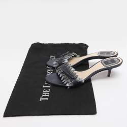 Pre Owned Dior Metallic Blue Leather Cut Out Flat Slide Sandals Size 37