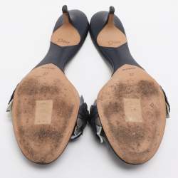 Pre Owned Dior Metallic Blue Leather Cut Out Flat Slide Sandals Size 37