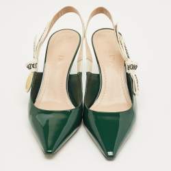 Pre Owned Dior Green Patent J'Adior Pointed Toe Slingback Pumps Size 38.5
