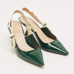 Pre Owned Dior Green Patent J'Adior Pointed Toe Slingback Pumps Size 38.5