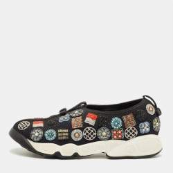 Pre Owned Dior Black Mesh Embellished Fusion Sneakers Size 38