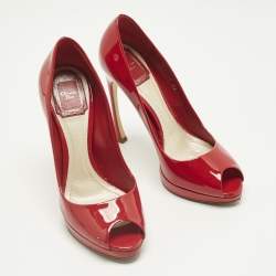 Pre Owned Dior Red Patent Leather Miss Dior Peep Toe Pumps Size 38
