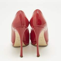 Pre Owned Dior Red Patent Leather Miss Dior Peep Toe Pumps Size 38