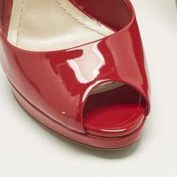 Pre Owned Dior Red Patent Leather Miss Dior Peep Toe Pumps Size 38