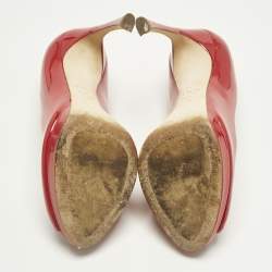 Pre Owned Dior Red Patent Leather Miss Dior Peep Toe Pumps Size 38