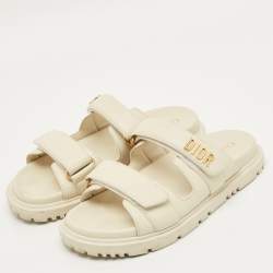 Pre Owned Dior Cream Leather DiorAct Flat Sandals Size 38
