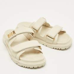 Pre Owned Dior Cream Leather DiorAct Flat Sandals Size 38
