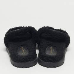 Pre Owned Dior Black/White Shearling Fur Dway Flat Slide Sandals Size 38.5