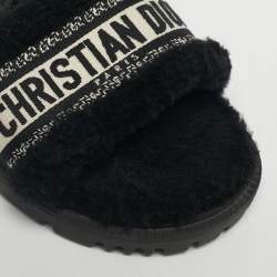 Pre Owned Dior Black/White Shearling Fur Dway Flat Slide Sandals Size 38.5