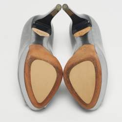 Pre Owned Dior Silver Patent Leather Miss Dior Peep Toe Pumps Size 35