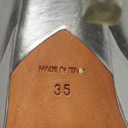 Pre Owned Dior Silver Patent Leather Miss Dior Peep Toe Pumps Size 35