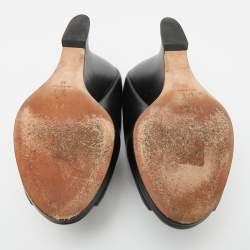 Pre Owned Dior Black Leather Peep Toe Wedge Slide Sandals Size 38